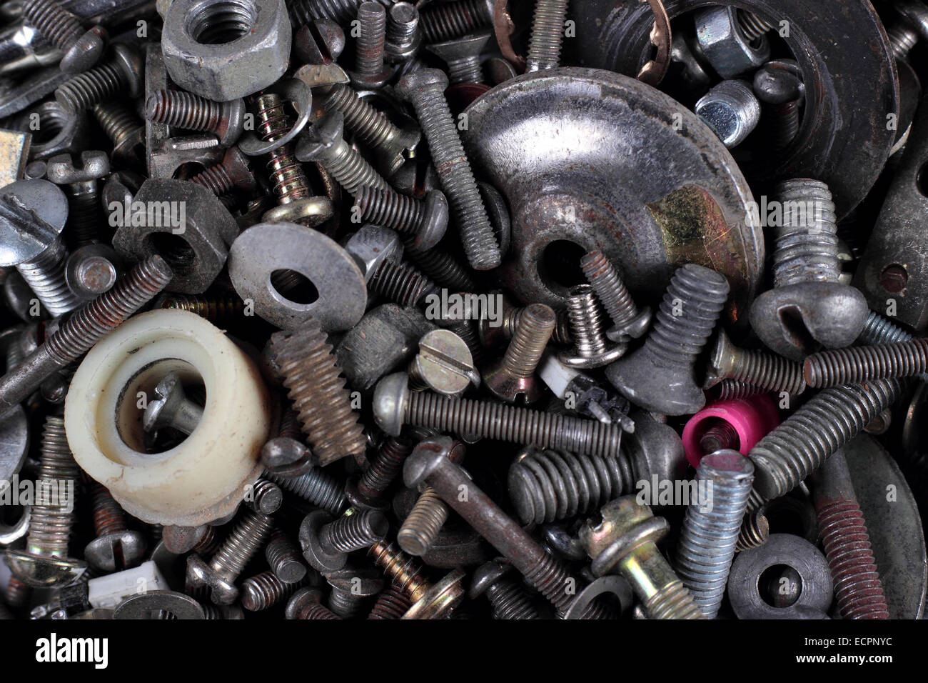 Bolts, screws, washers and nuts of the different sizes and of different
