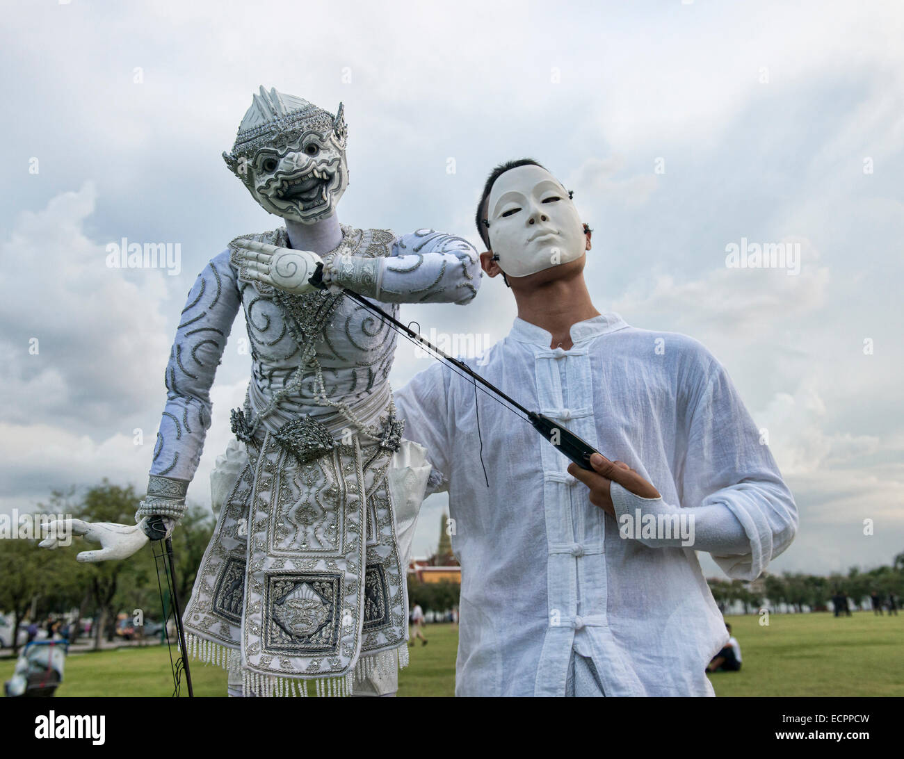Traditonal khon puppet and puppet master at the World Puppet Festival