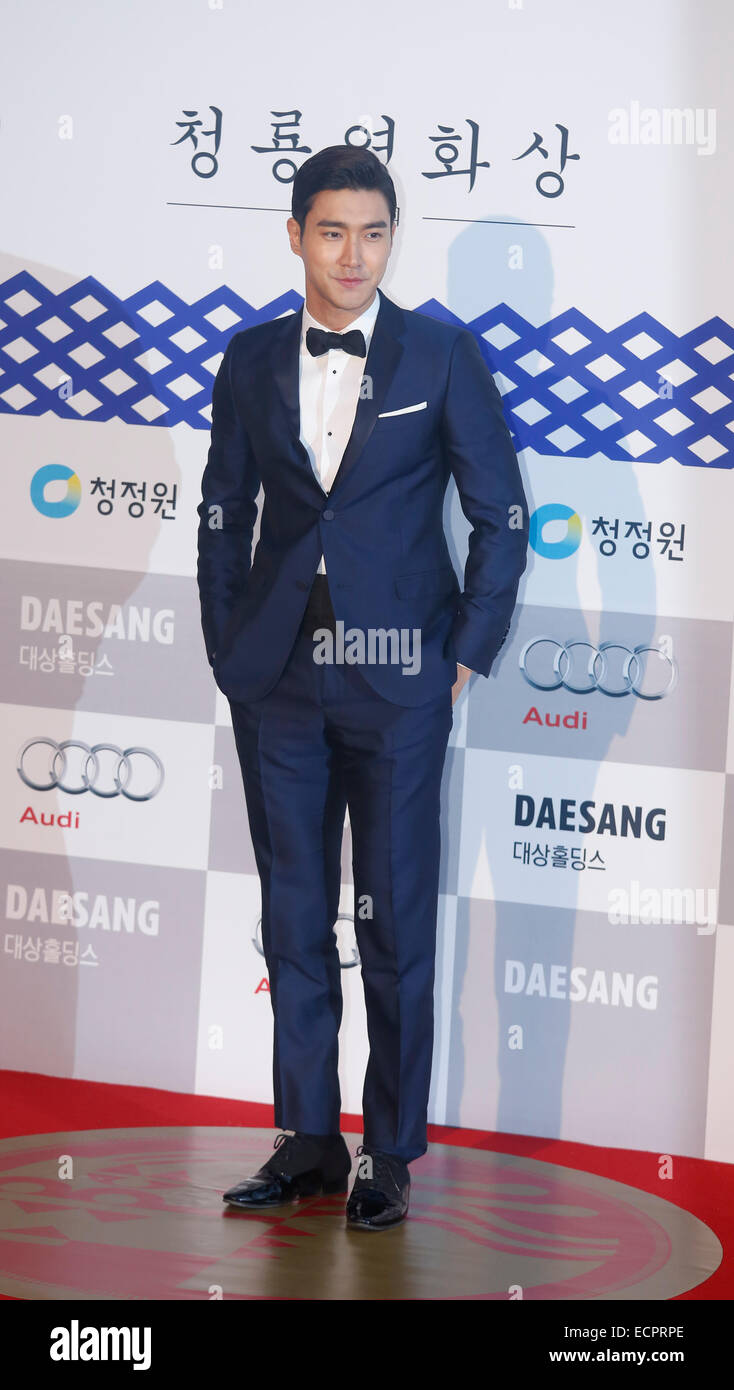 Seouil, South Korea. 17th Dec, 2014. Si-Won(SUPER JUNIOR), South Korean singer and actor Choi Siwon poses during a red carpet event of the Blue Dragon Film Awards in Seoul, South Korea. © Lee Jae-Won/AFLO/Alamy Live News Stock Photo