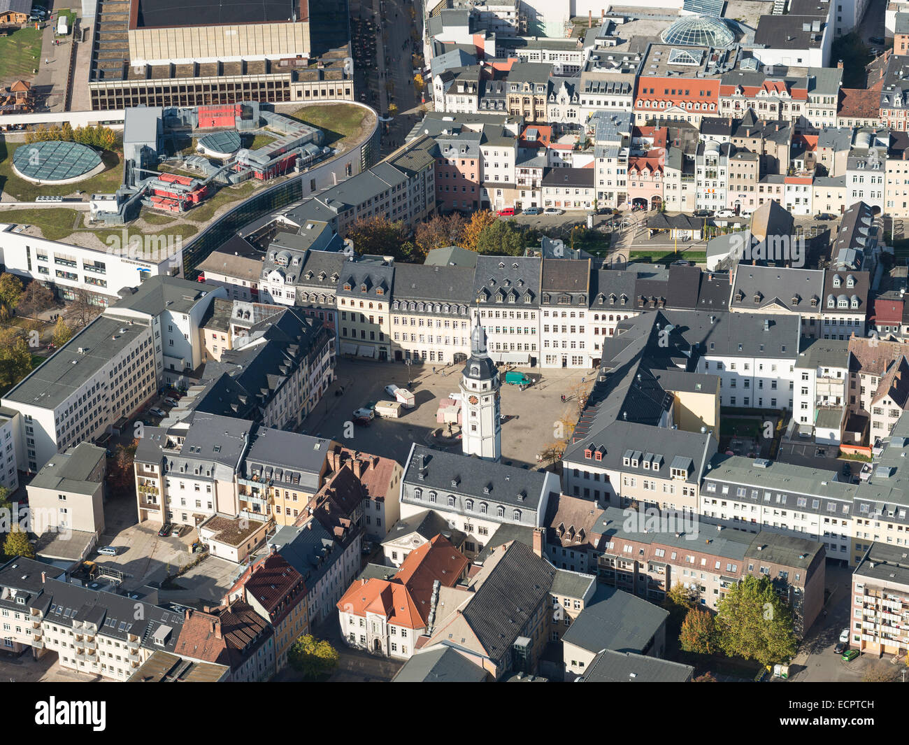 City center and market place and town hall, Kornmarkt square in front, Gera, Thuringia, Germany Stock Photo