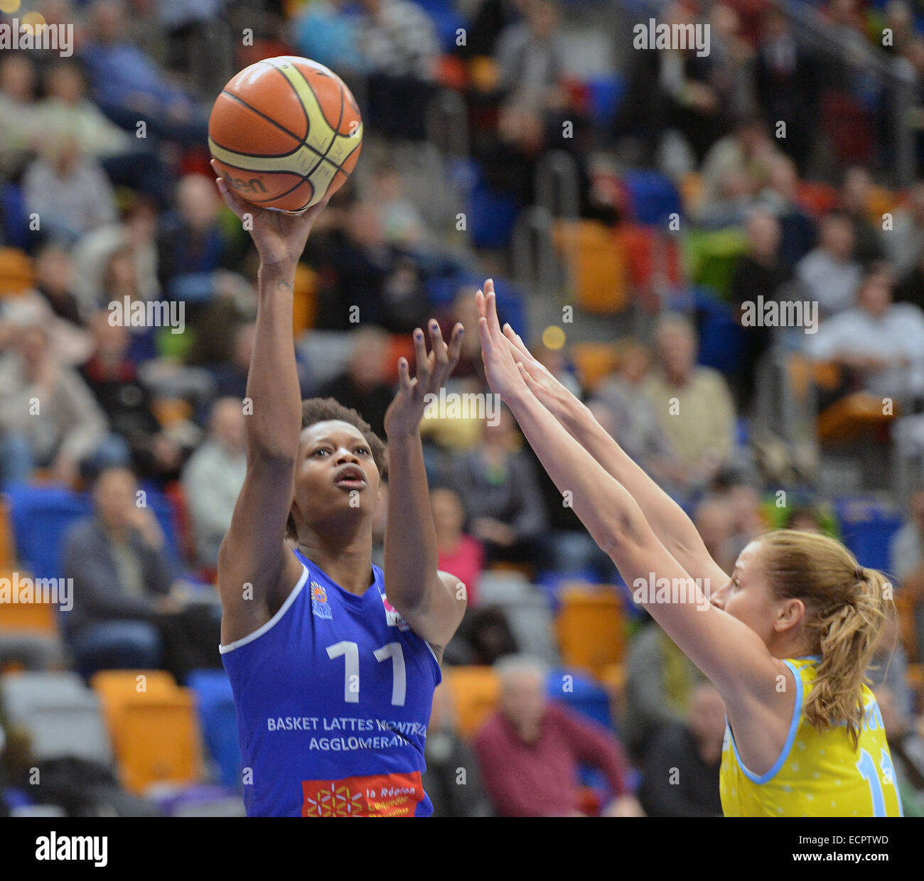 From left Valeriane Ayayi of Montpellier and Katerina Elhotova of USK in action during the Women
