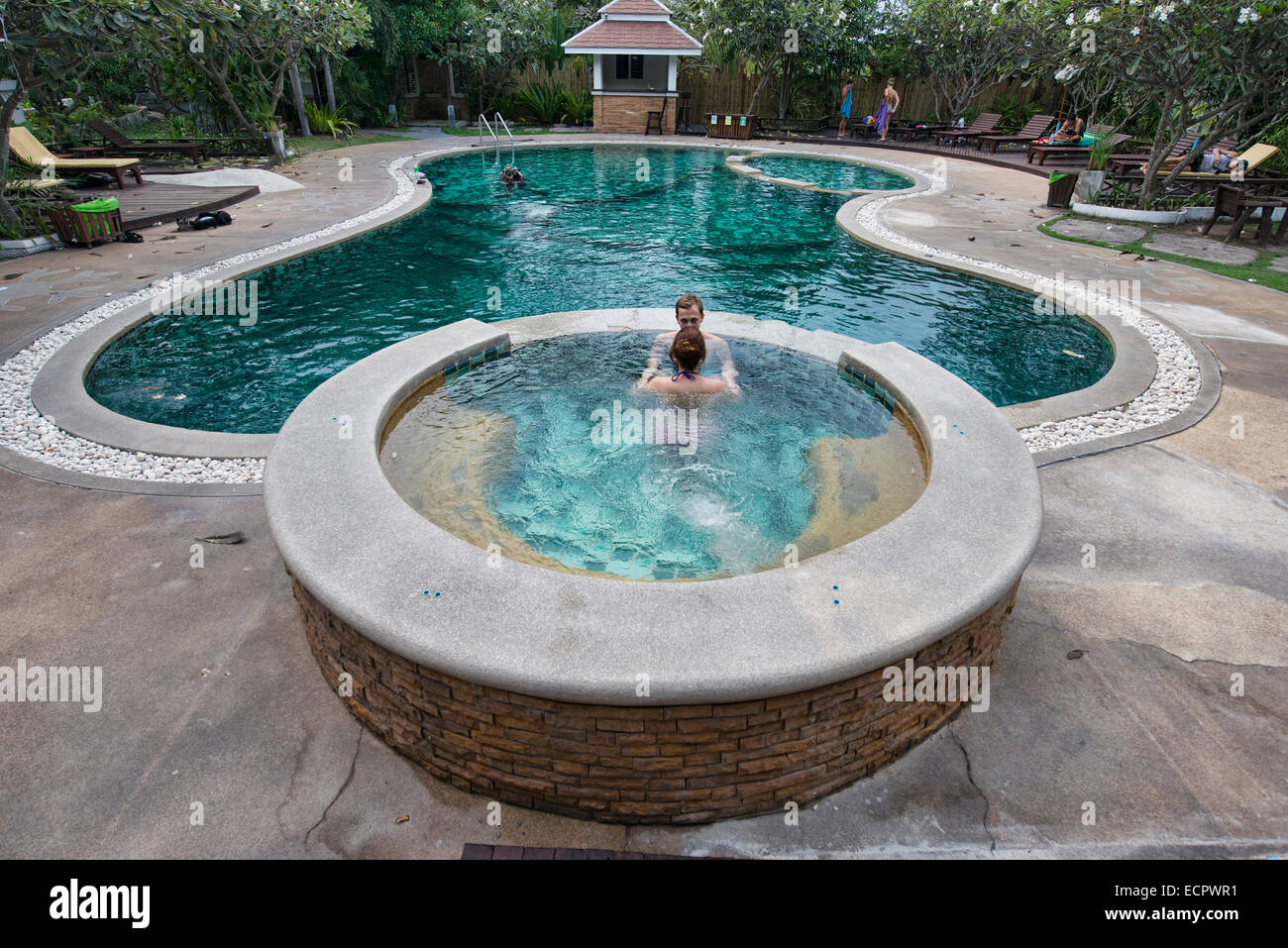 Couple enjoying a Jacuzzi on Koh Tao, Thailand Stock Photo