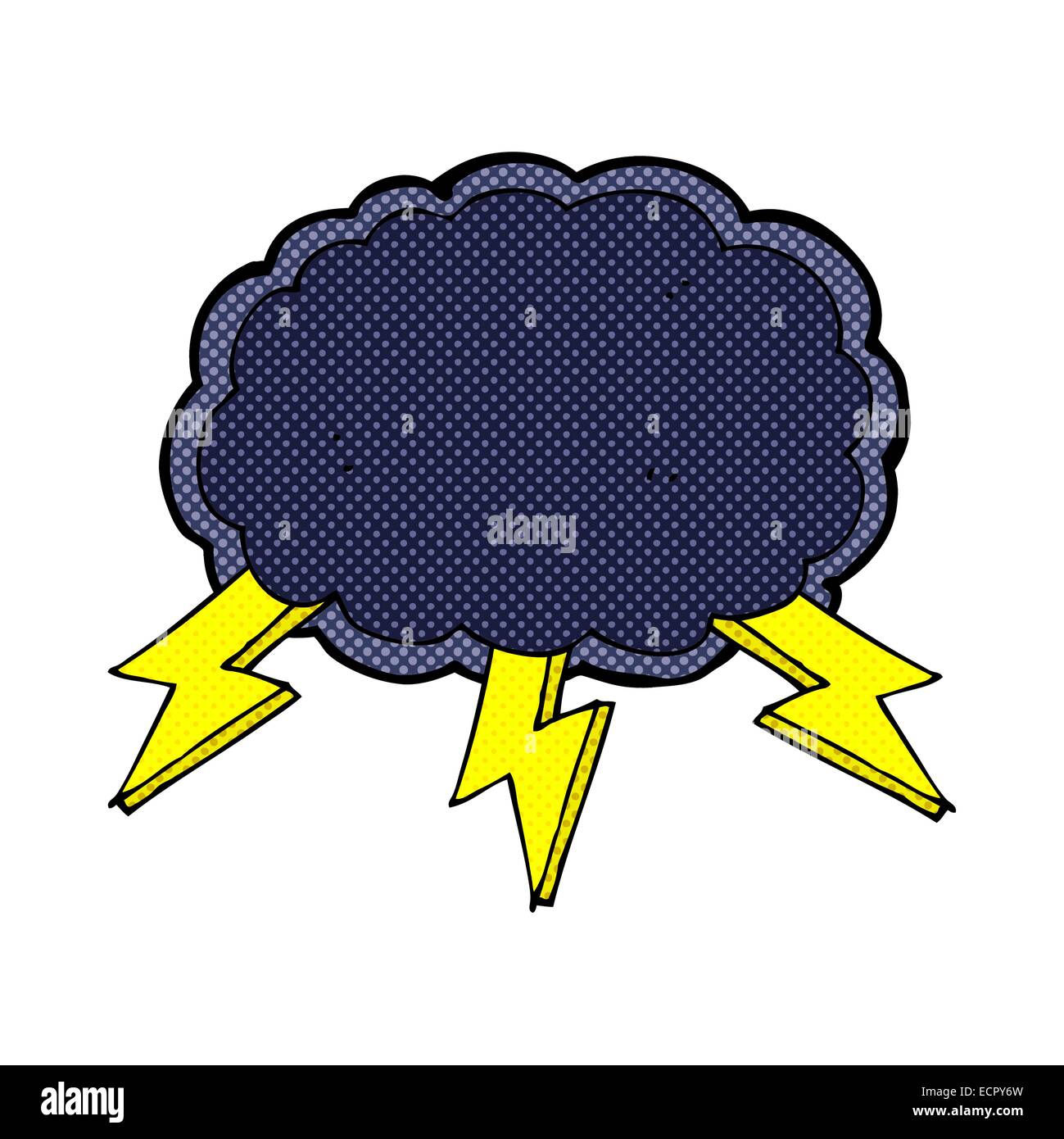 retro comic book style cartoon cloud and lightning bolt symbol Stock