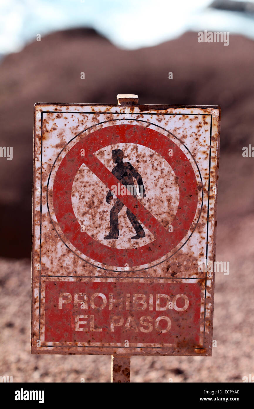 Spain - Lanzarote - Prohibido el paso sign November 2014 Stock Photo