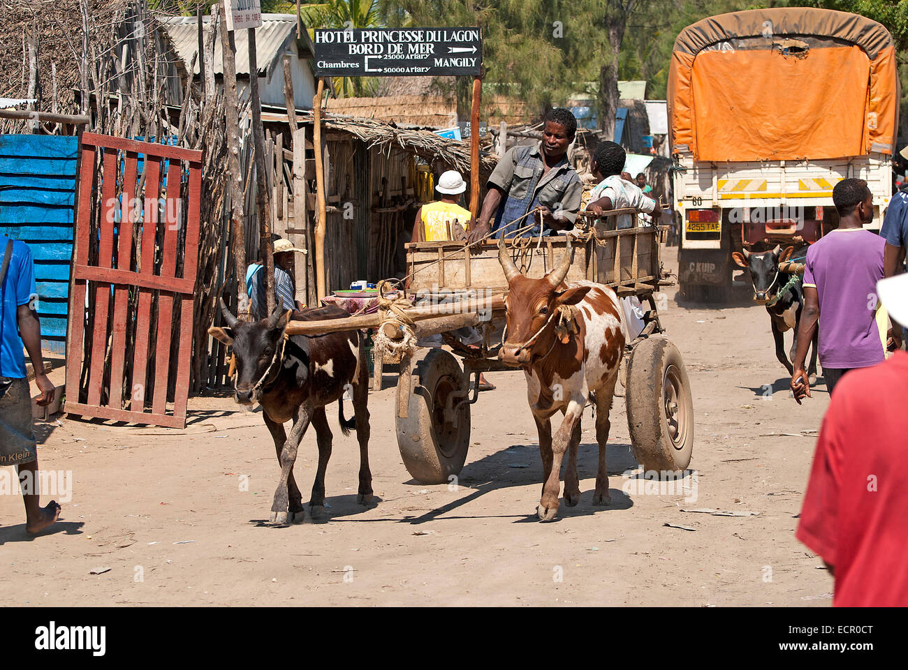 A street scene in the village of Mangily in Southwest Madagascar Stock Photo