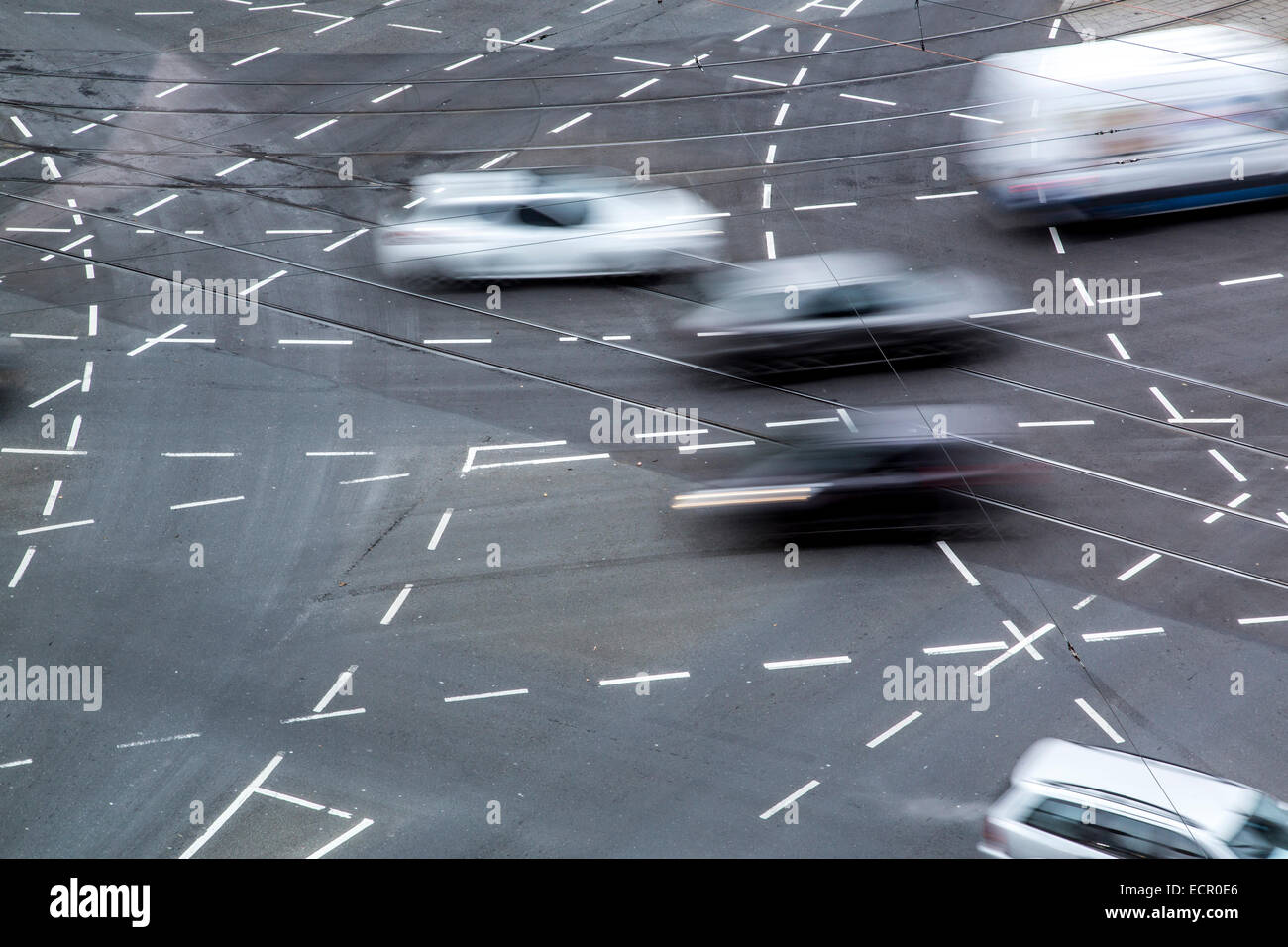 Great Road intersection, road markings for various turning lanes Stock ...