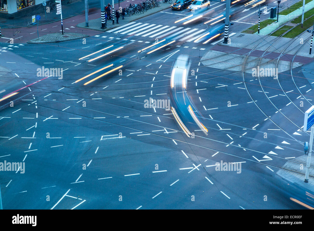 Great Road intersection, road markings for various turning lanes Stock