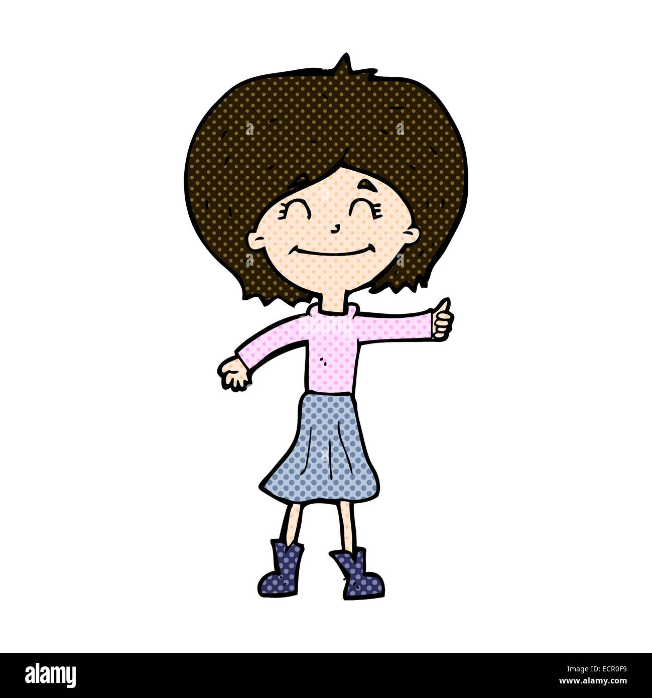 retro comic book style cartoon happy girl giving thumbs up symbol Stock ...