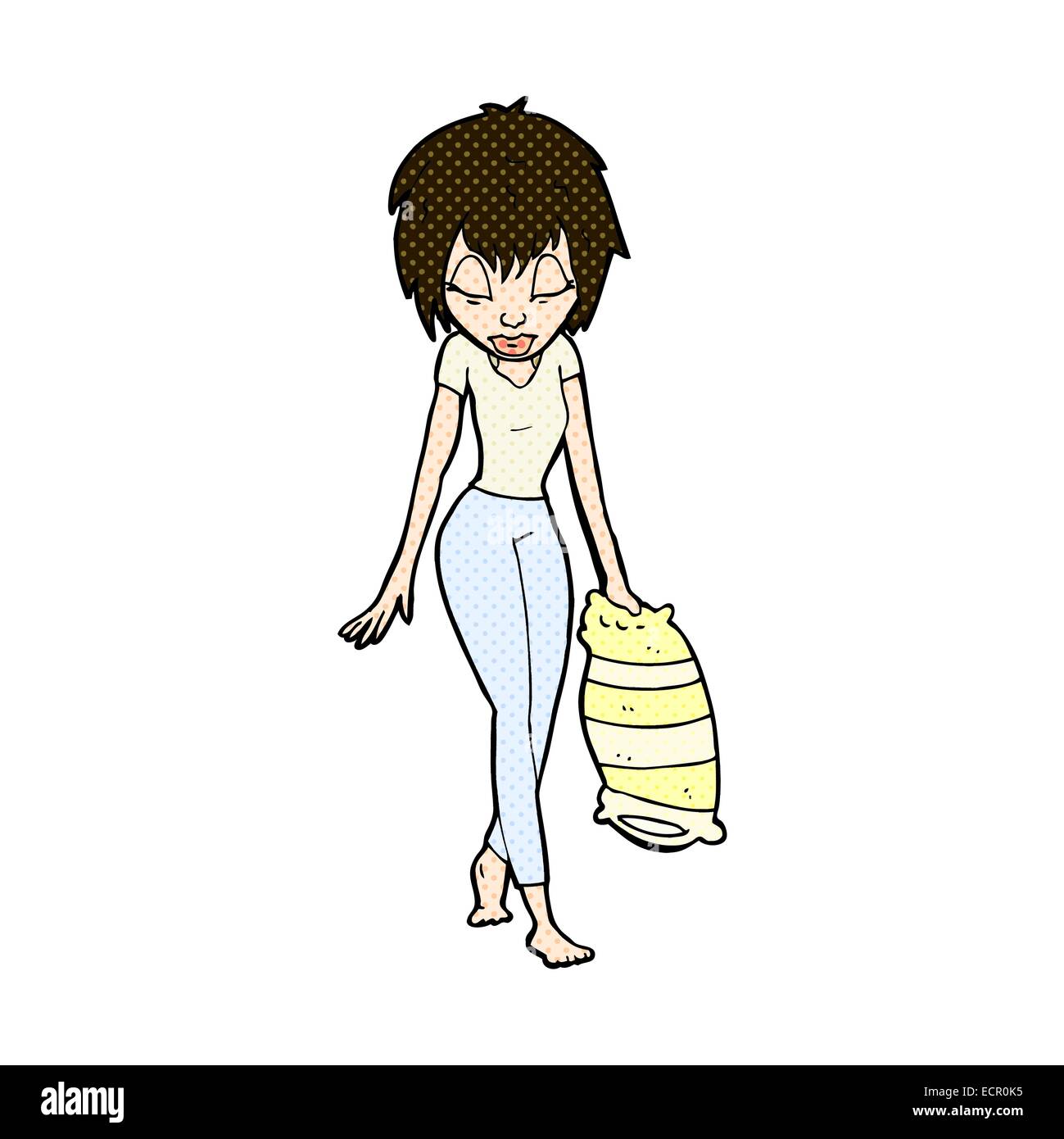 retro comic book style cartoon tired woman going to bed Stock Vector ...