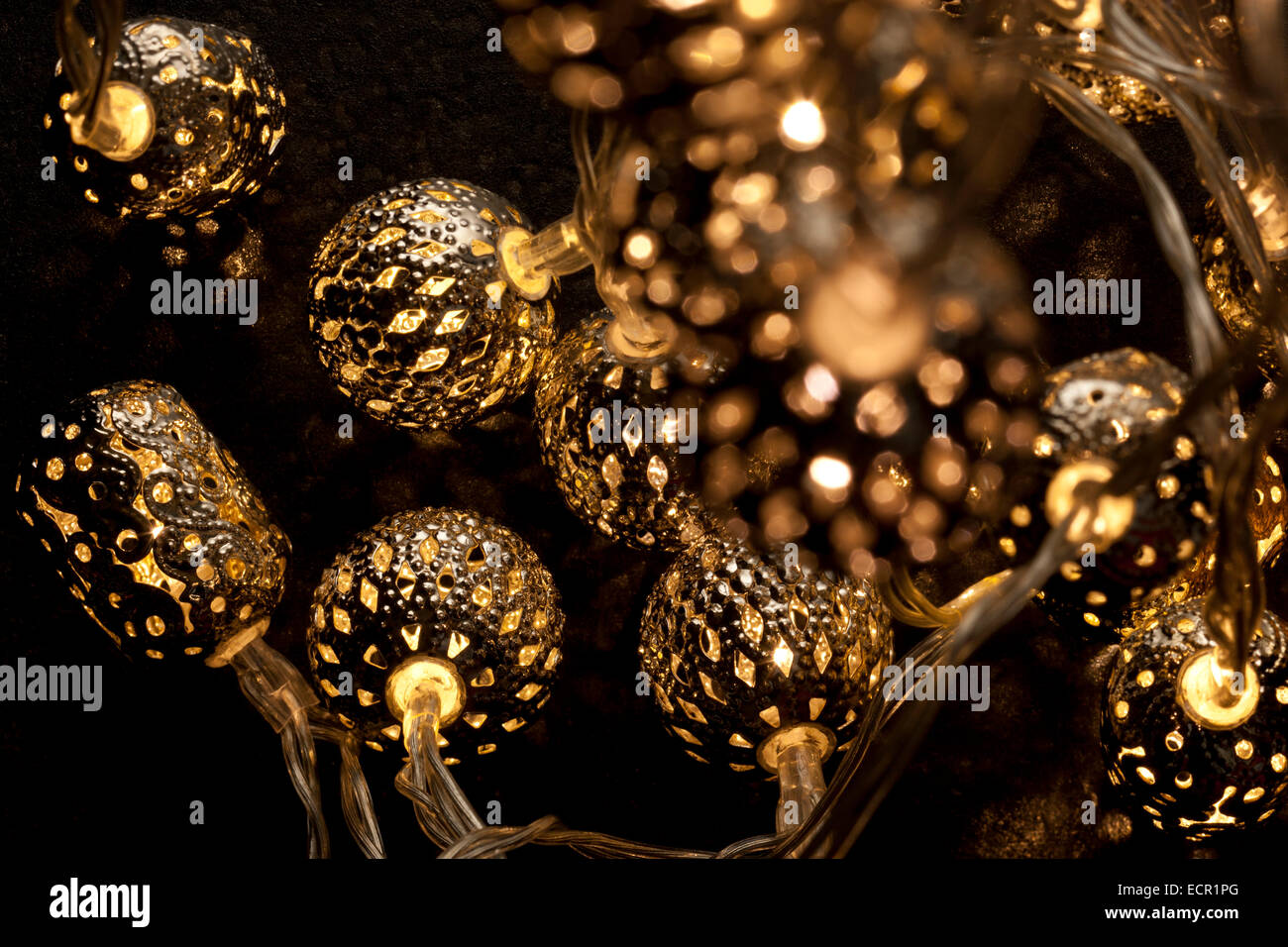 Christmas lights. Silver lanterns made in India, with LED bulbs inside Stock Photo Alamy