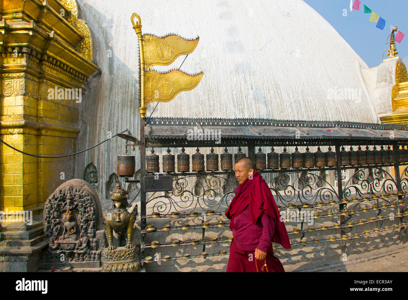 Prayer wheels at the Monkey Temple or Swayambhunath Kathmandu Nepal ...