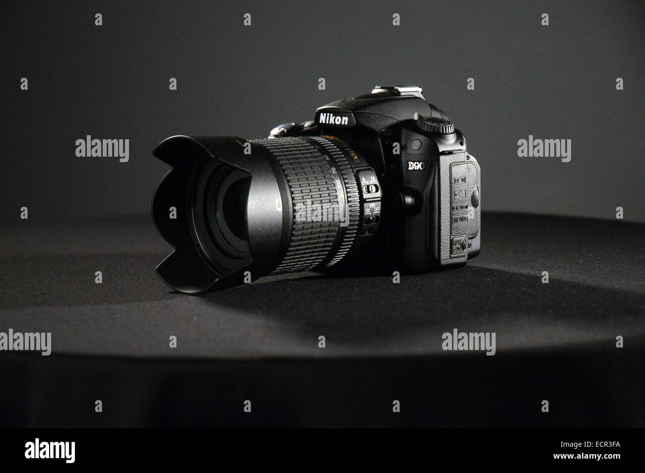 Cameras Nikon D90 on black background Stock Photo