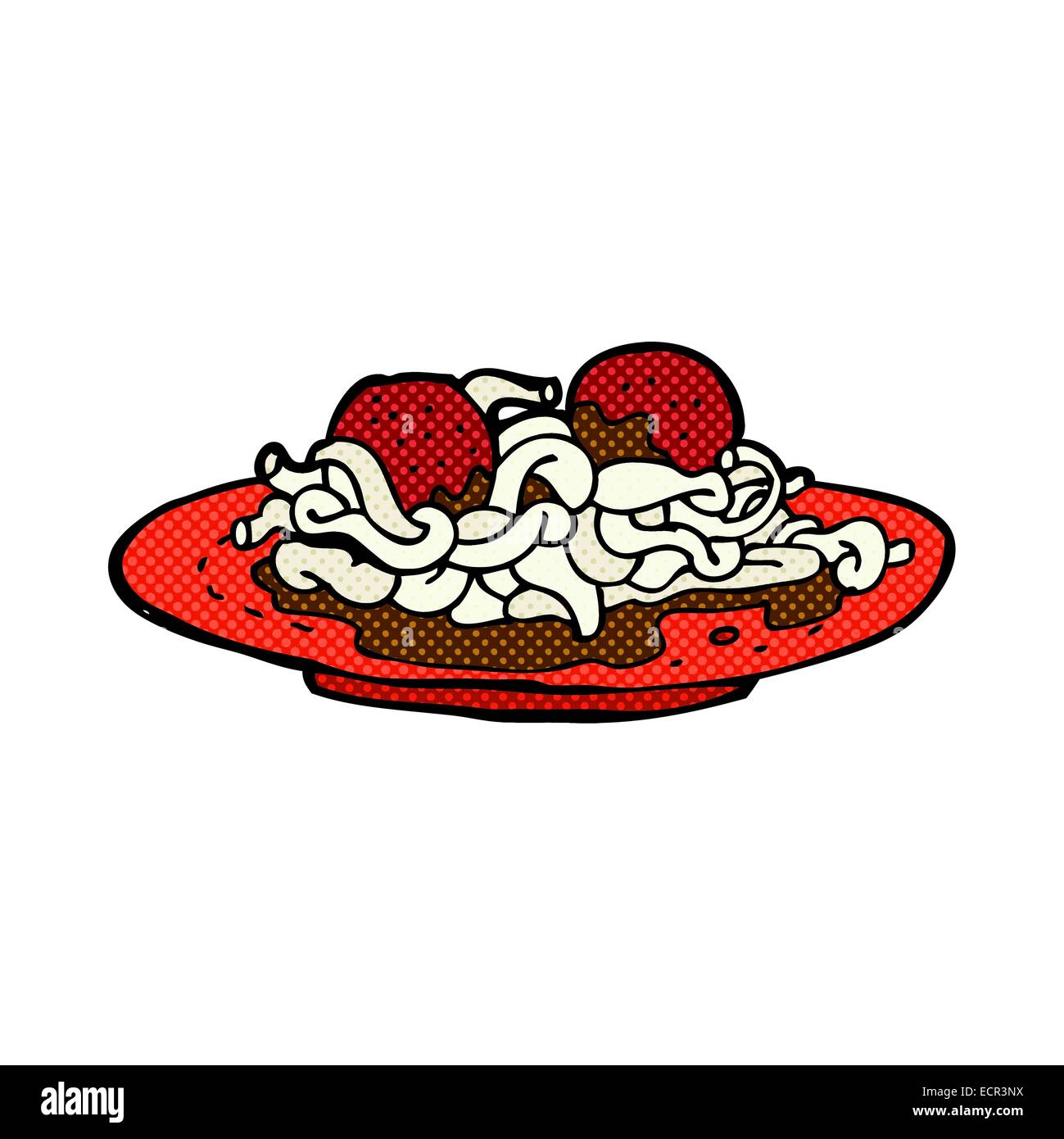 retro comic book style cartoon spaghetti and meatballs Stock Vector