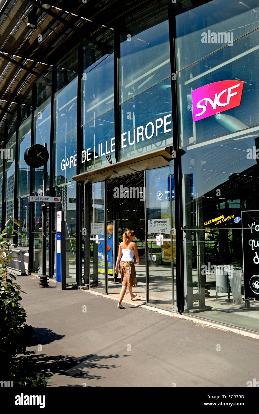 Lille, Pas de Calais, France. Gare de Lille Europe (railway station serving Eurostar trains) Entrance Stock Photo