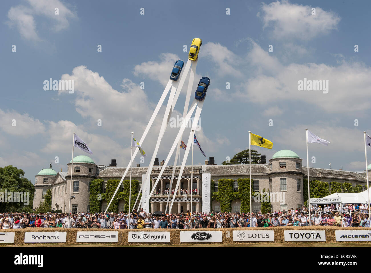 Wide shot of Goodwood House during the Festival of Speed Central Display and crowds Stock Photo