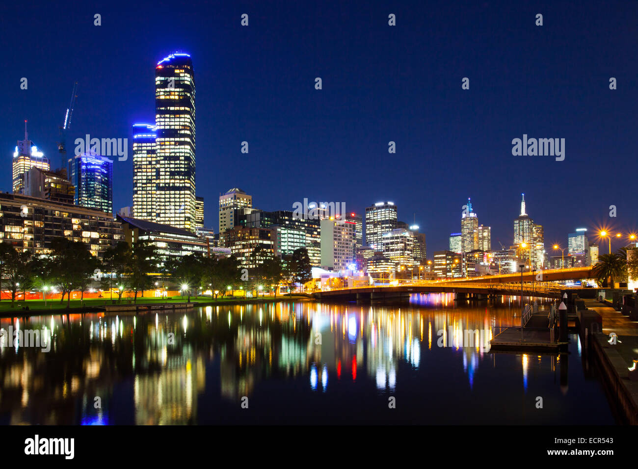 Melbourne's famous skyline from Southbank towards Flinders St Station in Melbourne, Victoria