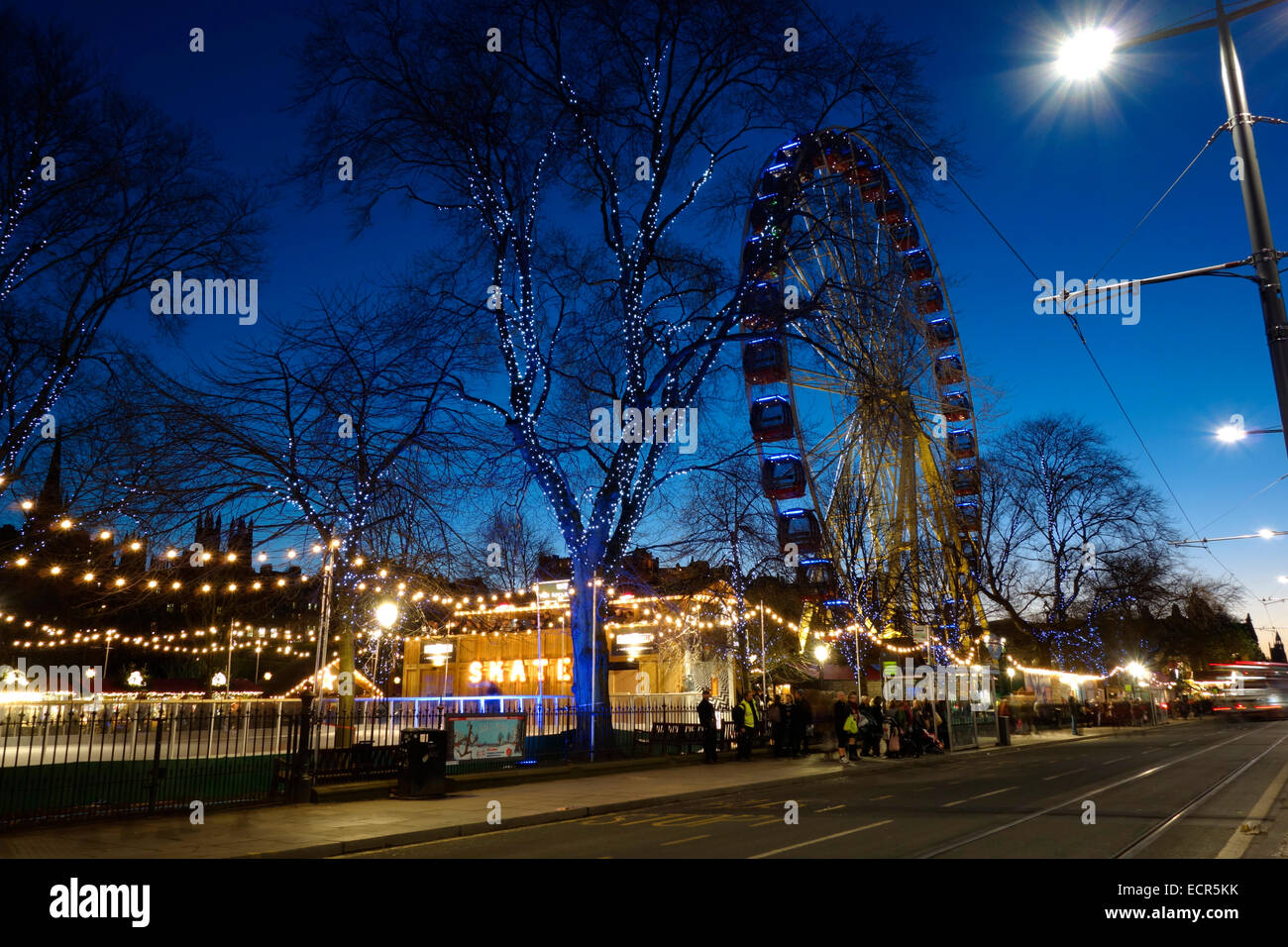 The Big Wheel and ice rink at the Edinburgh Christmas Fair Stock Photo