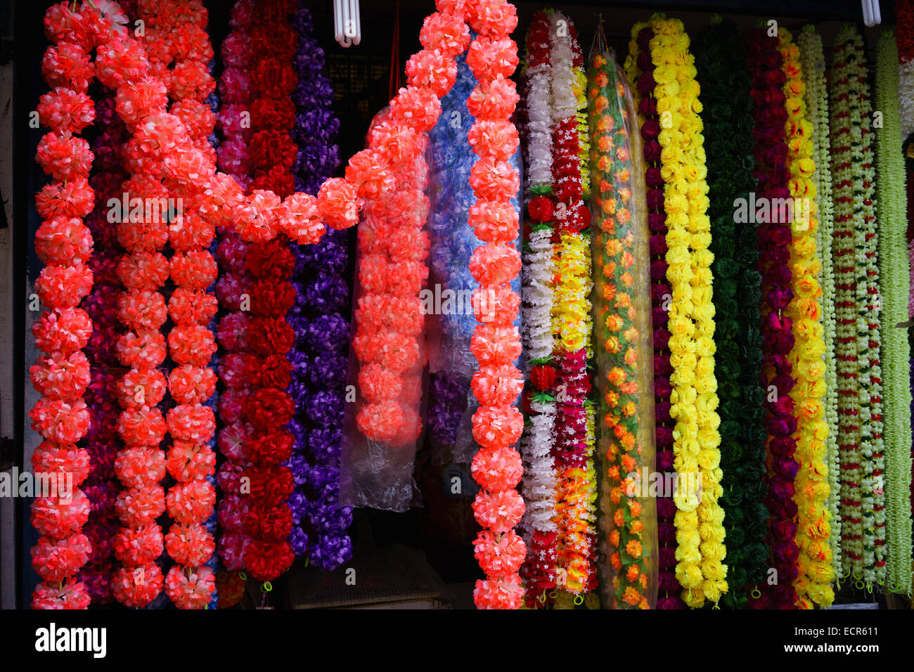 Garland shop, Little India, Georgetown, Penang, Malaysia. Stock Photo
