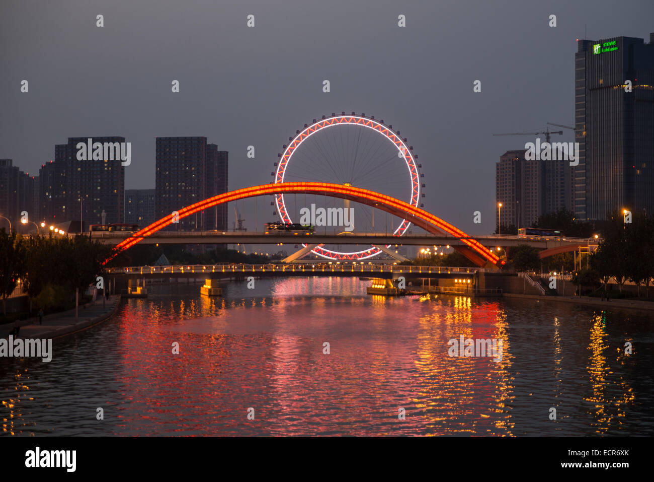 Tianjin Eye at night, China Stock Photo