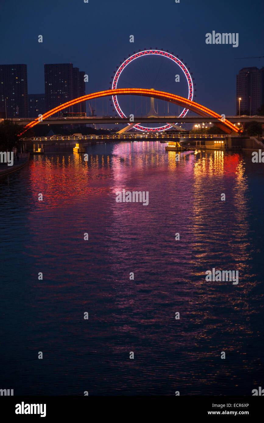 Tianjin Eye at night, China Stock Photo
