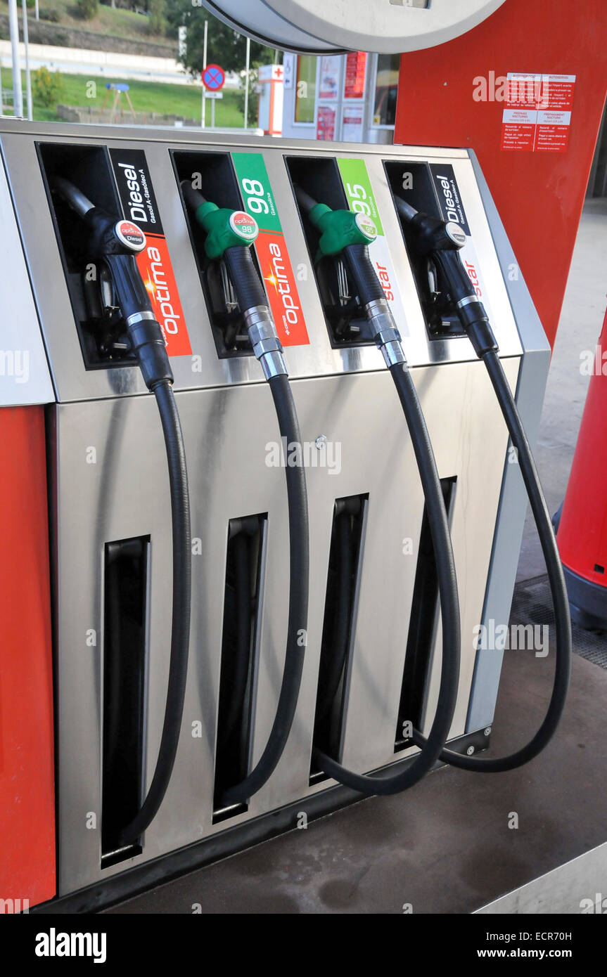 Petrol station pumps. Photographed in Catalonia, Spain Stock Photo