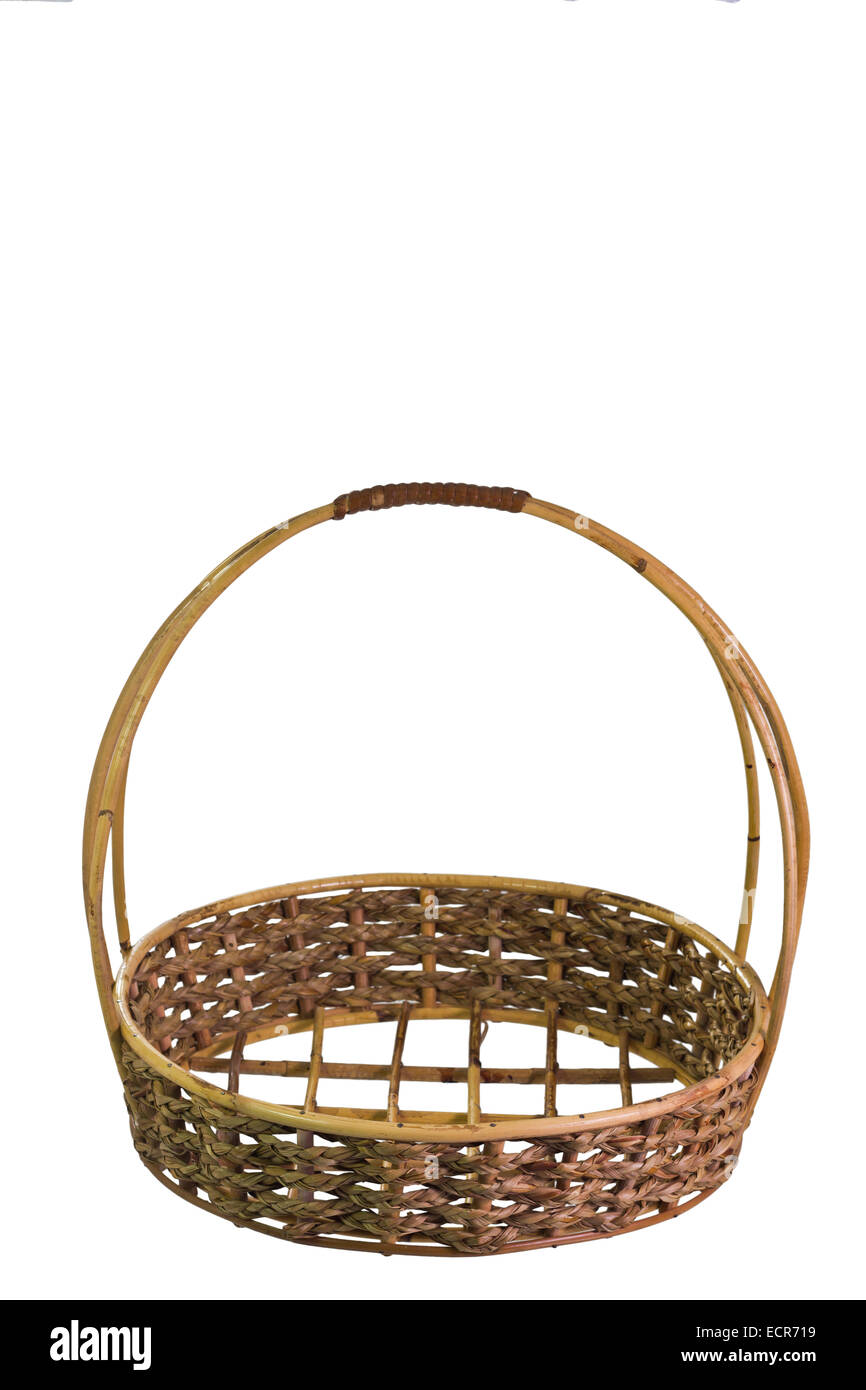 Empty Rattan Gift Basket on isolated white background Stock Photo