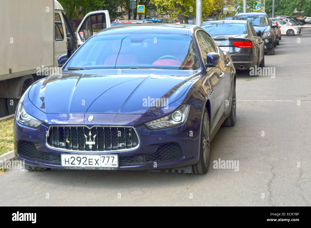 Maserati. Dark blue. Shine Heat Stock Photo