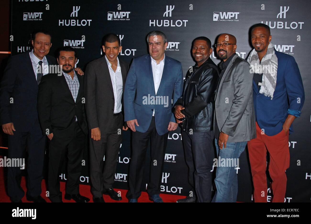 Las Vegas, NV, USA. 17th Dec, 2014. Yancey Arias, Jacob Vargas, Guest, Ricardo Guadalupe, Mekhi Phifer, Inny Clemons, J. August Richards at arrivals for Hublot and World Poker Tour Unveils the Hublot Poker Bang Timepiece, HYDE Club at Bellagio, Las Vegas, NV December 17, 2014. Credit:  MORA/Everett Collection/Alamy Live News Stock Photo
