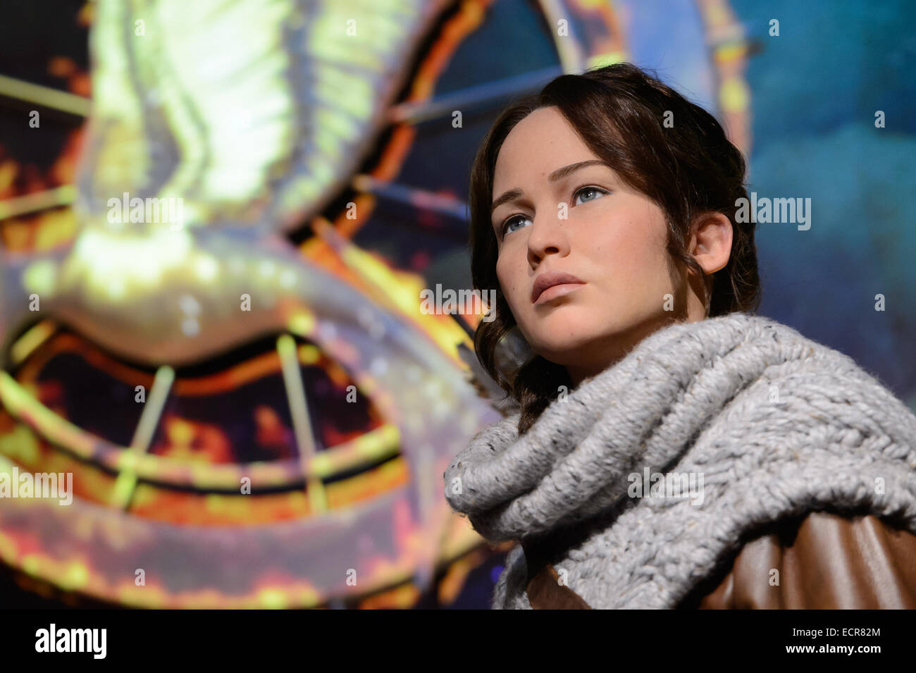 Madame Tussauds London today revealed its newest figure, Katniss Everdeen, played by Jennifer Lawrence. Stock Photo