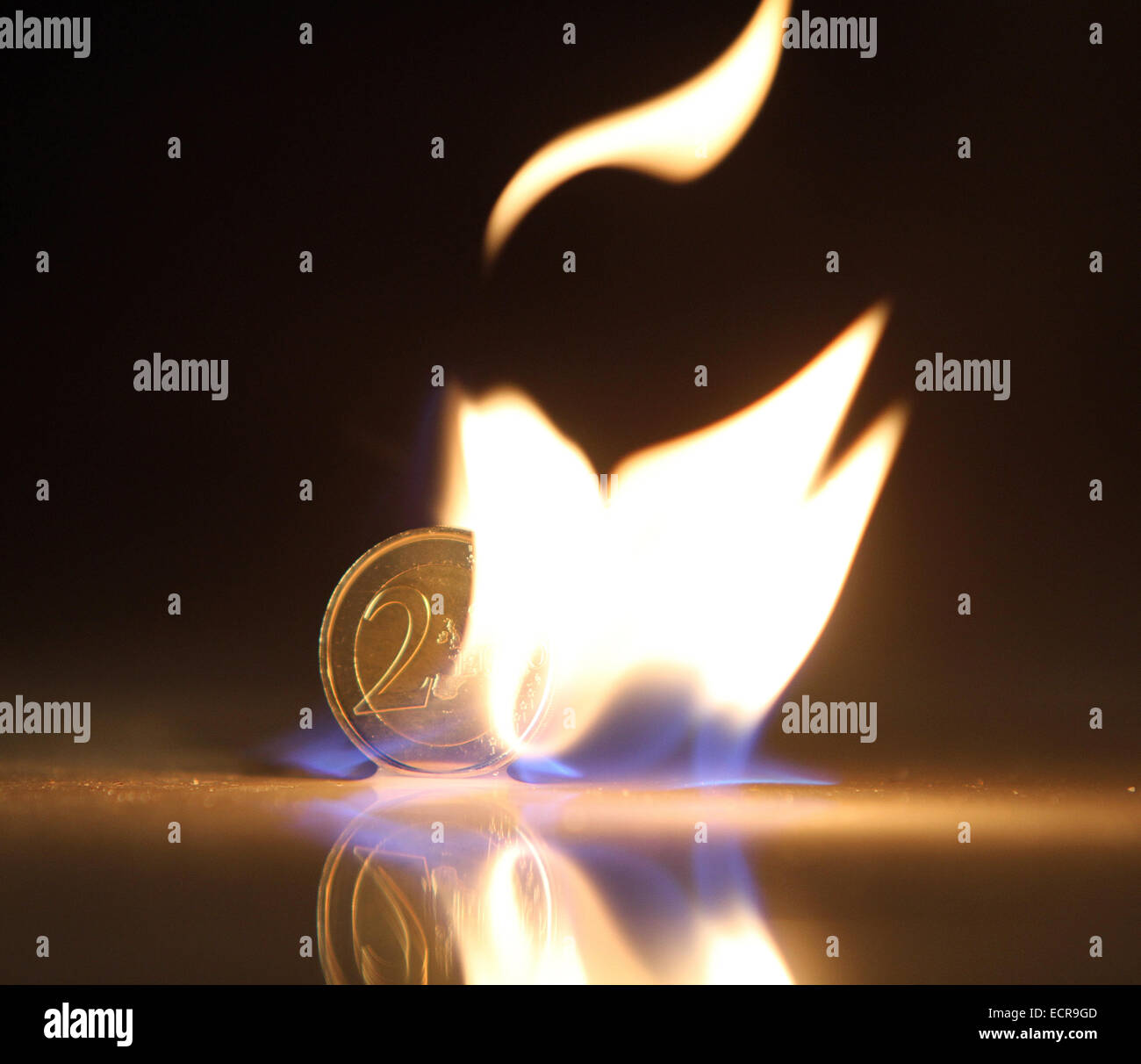 Euro coin in SWANLIKE flames, Stock Photo