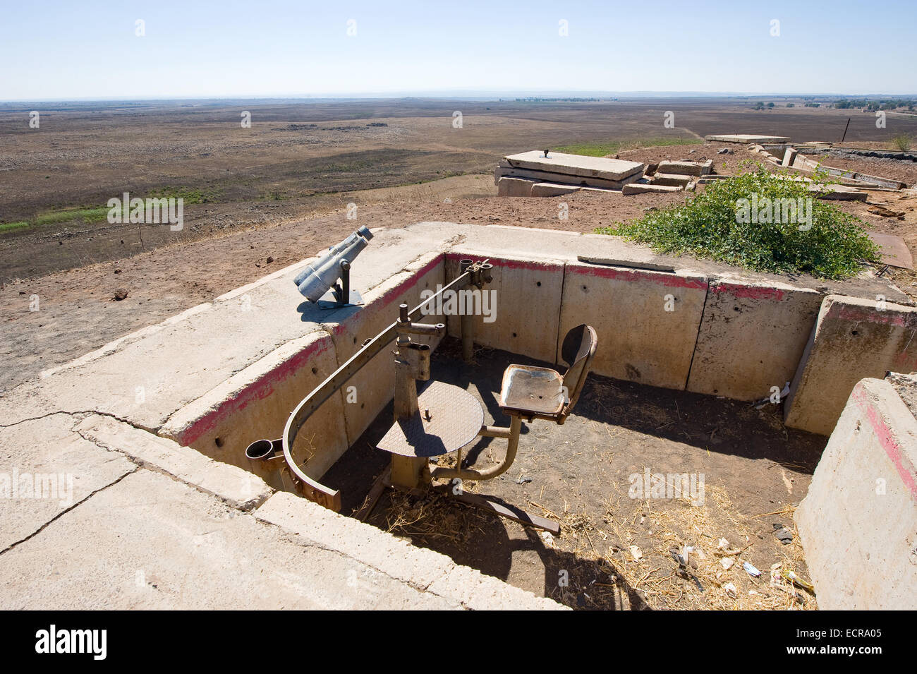 Remains of the yom kippur war on hill 'tel e-saki' close to the Syrian border on the Golan Heights Stock Photo