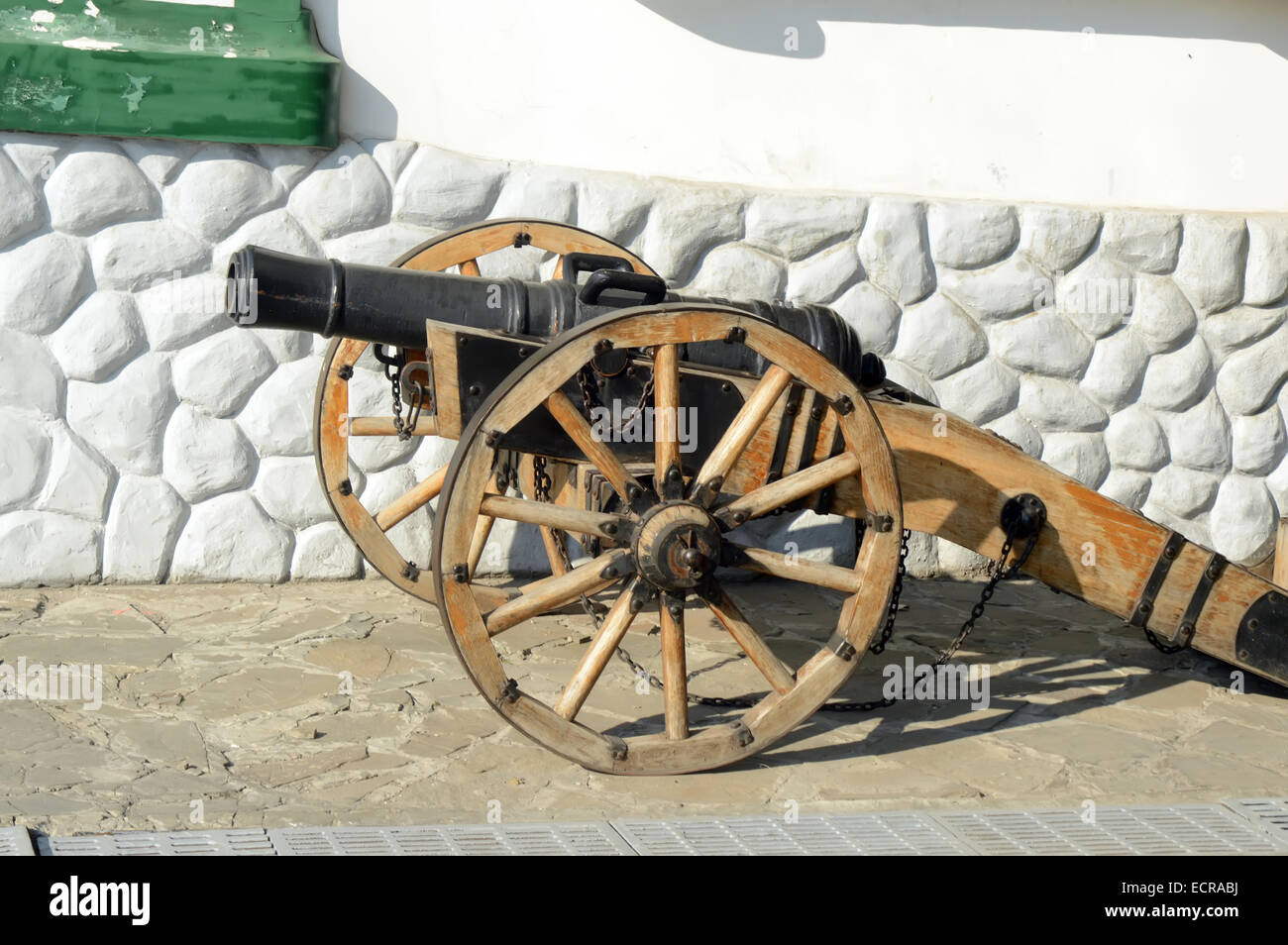 Two-wheeled artillery cannon Sunny day Stock Photo