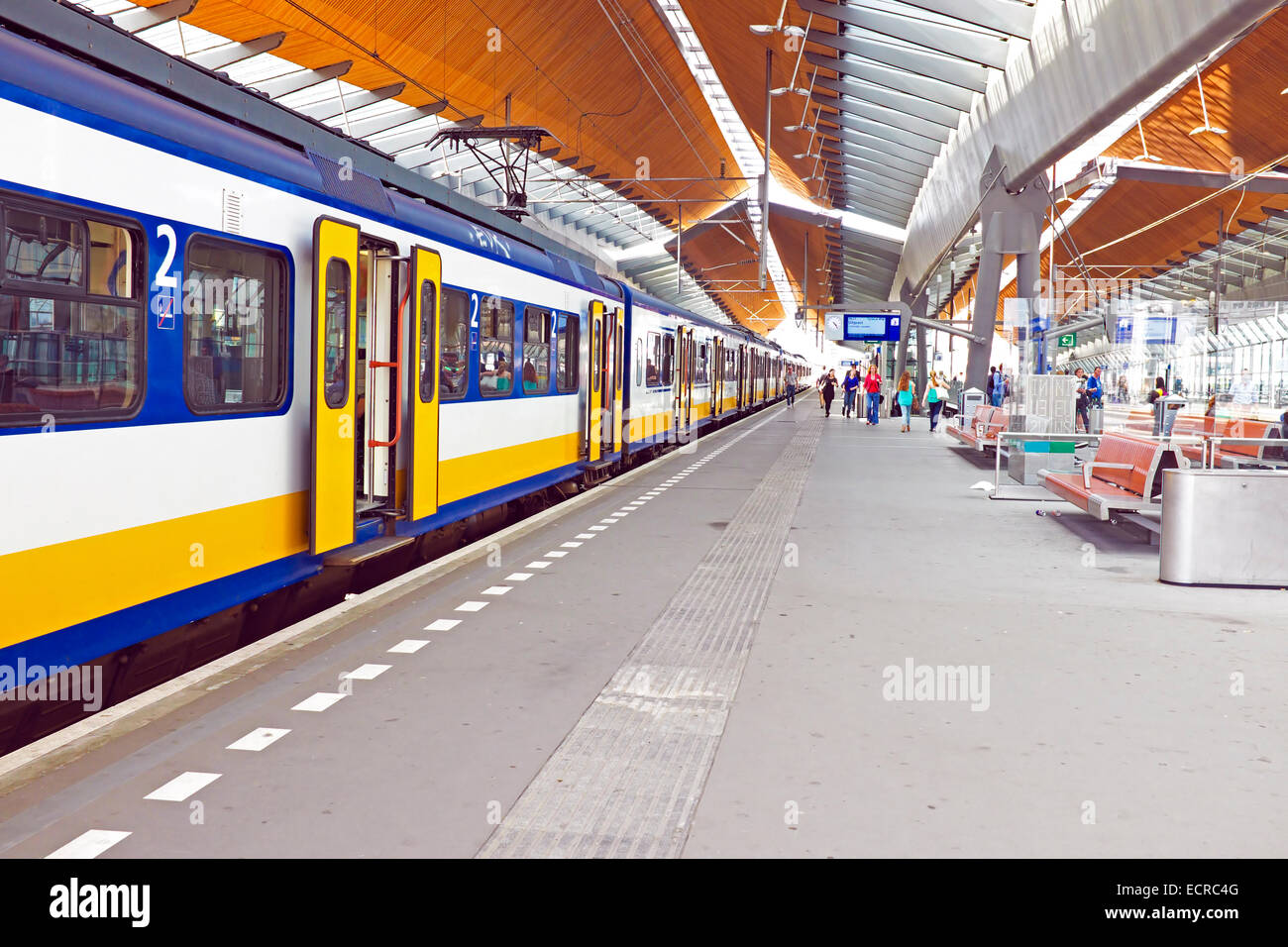 Train arriving at Bijlmerstation in Amsterdam the Netherlands Stock Photo
