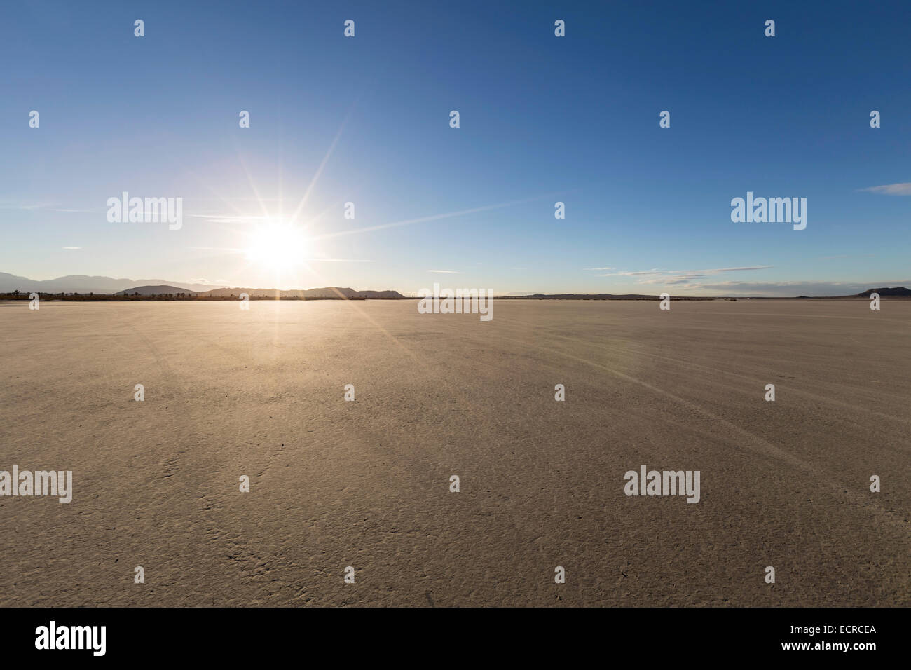 Afternoon sun at El Mirage dry lake bed in California's Mojave desert. Stock Photo