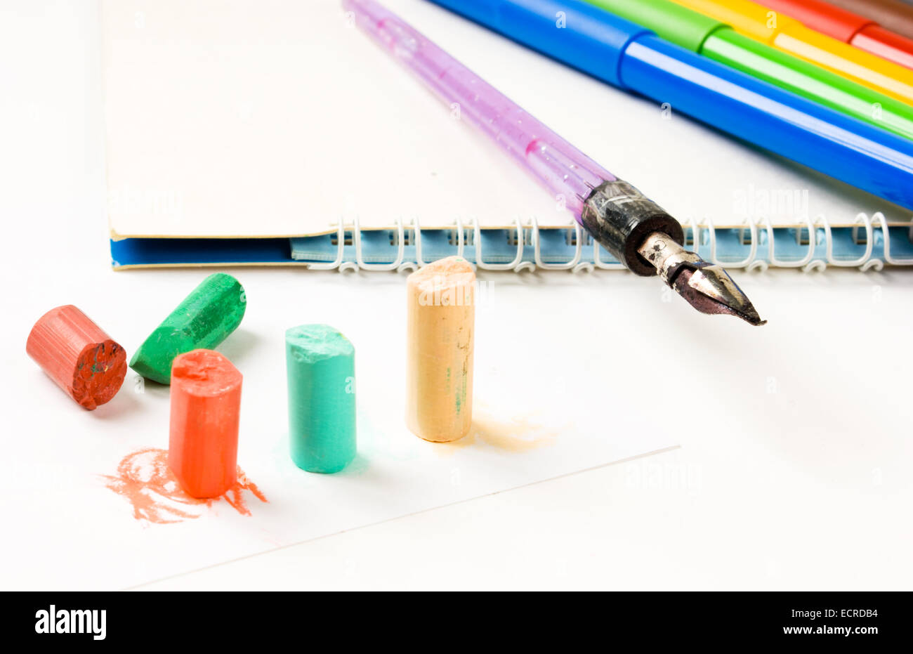 pastel crayons and watercolors to paint Stock Photo Alamy