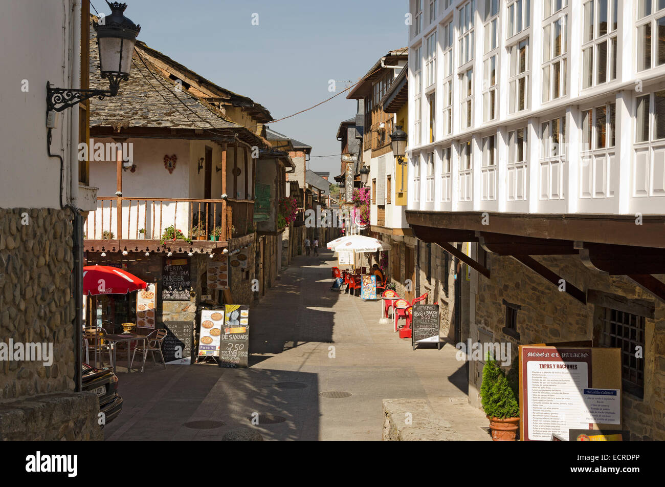 MOLINASECA, (LEON), SPAIN – SEPTEMBER 7, 2012: Restaurants, cafes and inns to serve to pilgrims on their way to Santiago de Comp Stock Photo