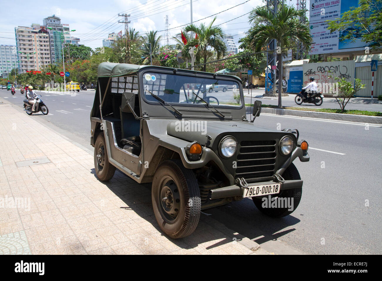 Vintage U.S. military jeep model M-151 on the street in Nha Trang, Vietnam. Stock Photo