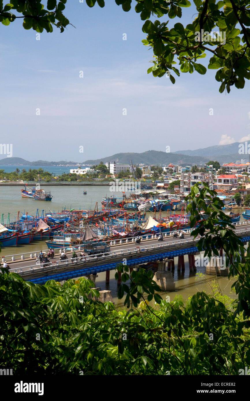 Port with fishing boats at Nha Trang, Vietnam. Stock Photo