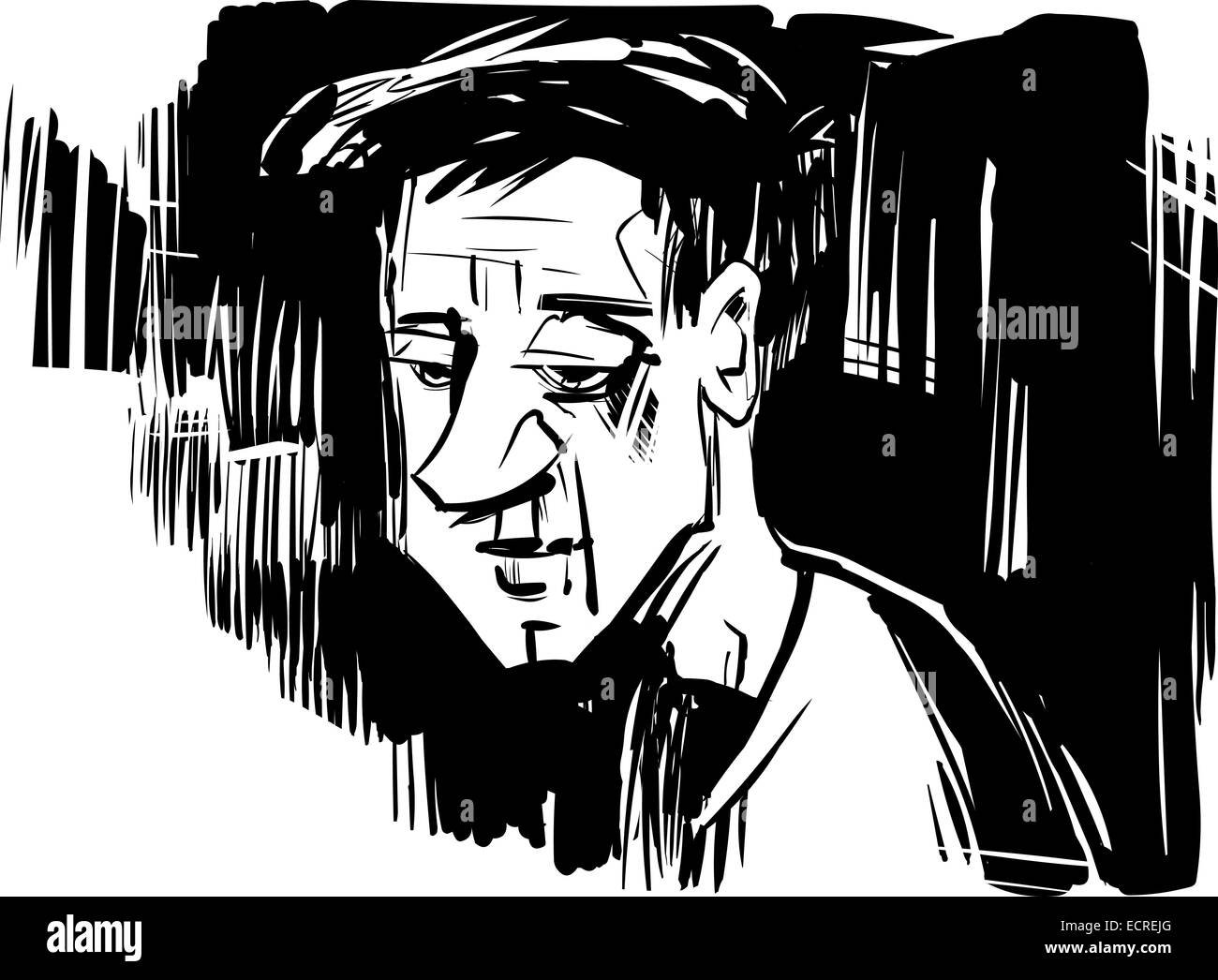 Art drawing expression man sketch Black and White Stock