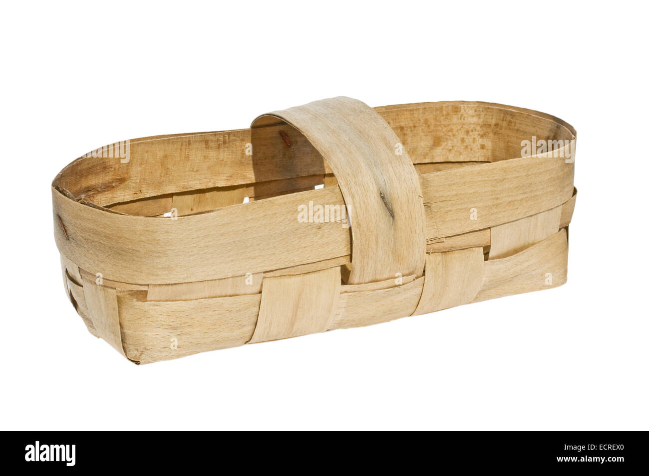 basket woven of birch bark isolated on a white background Stock Photo