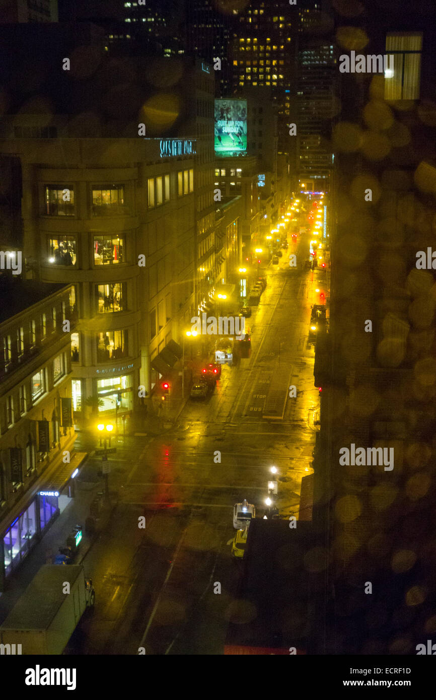post street rainy night in San Francisco CA Stock Photo