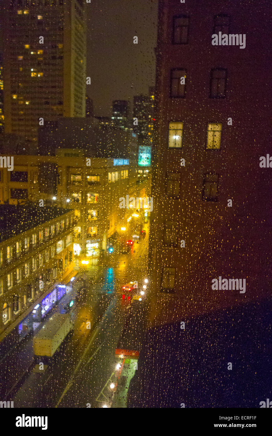 post street rainy night in San Francisco CA Stock Photo