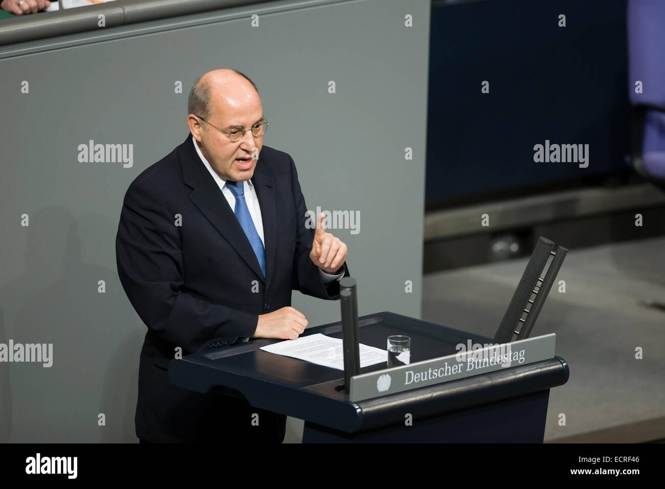 Berlin, Germany. 18th Dec, 2014. Delivery of a governmental declaration by the German Chancellor Angela Merkel  -to the forthcoming European council on the 18th and 19th December in Brussels 2014 at the Bundestag on December 18, 2014 in Berlin, Germany. Picture:  Gregor Gysi, chairman of DIE LINKE in the Bundestag. Credit:  Reynaldo Chaib Paganelli/Alamy Live News Stock Photo