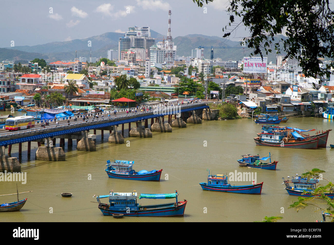 Port with fishing boats at Nha Trang, Vietnam. Stock Photo