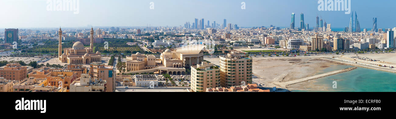 Manama, Bahrain - November 20, 2014: Bird view wide panorama of Manama city, Bahrain Stock Photo