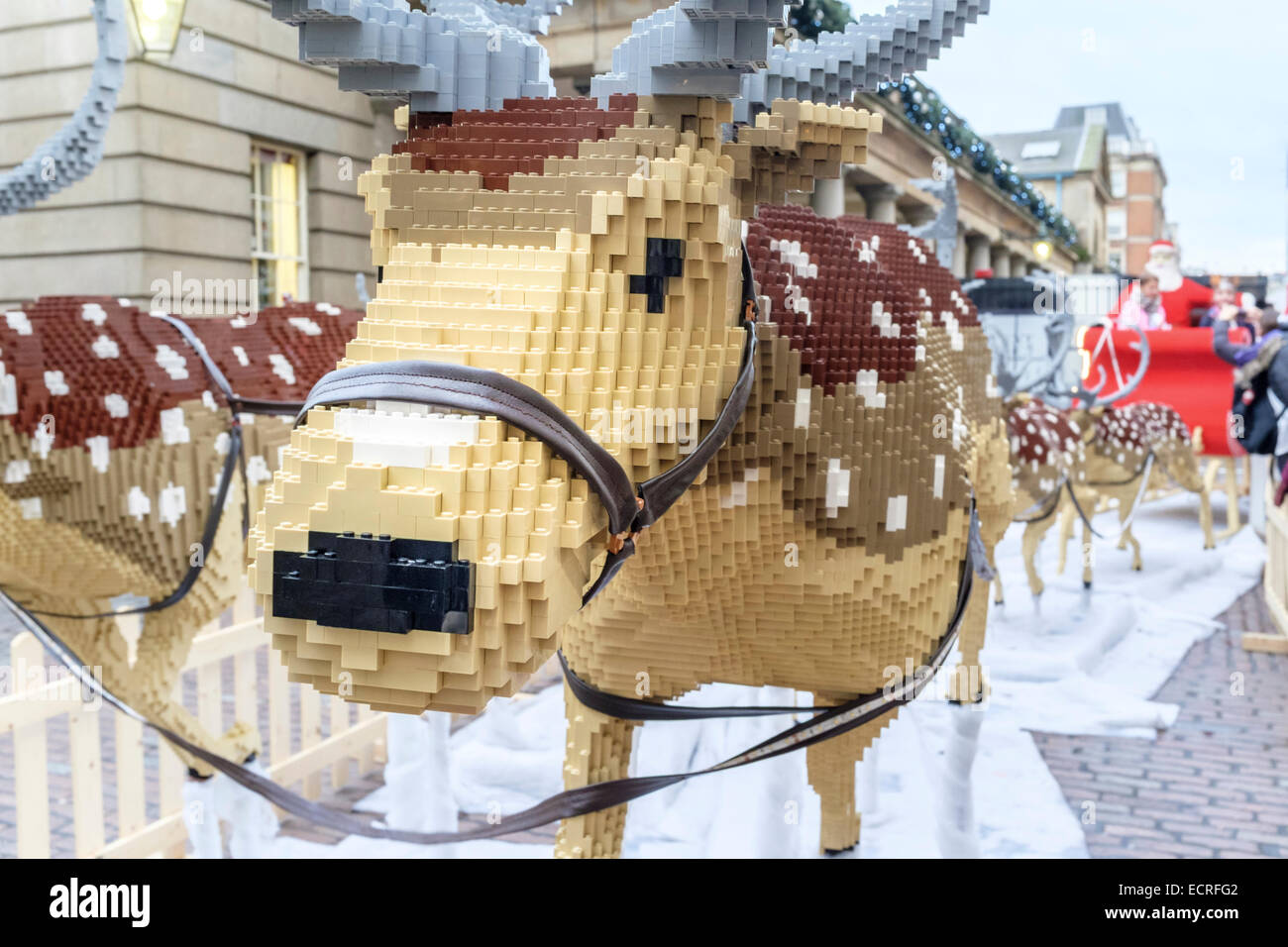 a full size santa s sleigh and reindeer made from 700 000 lego
