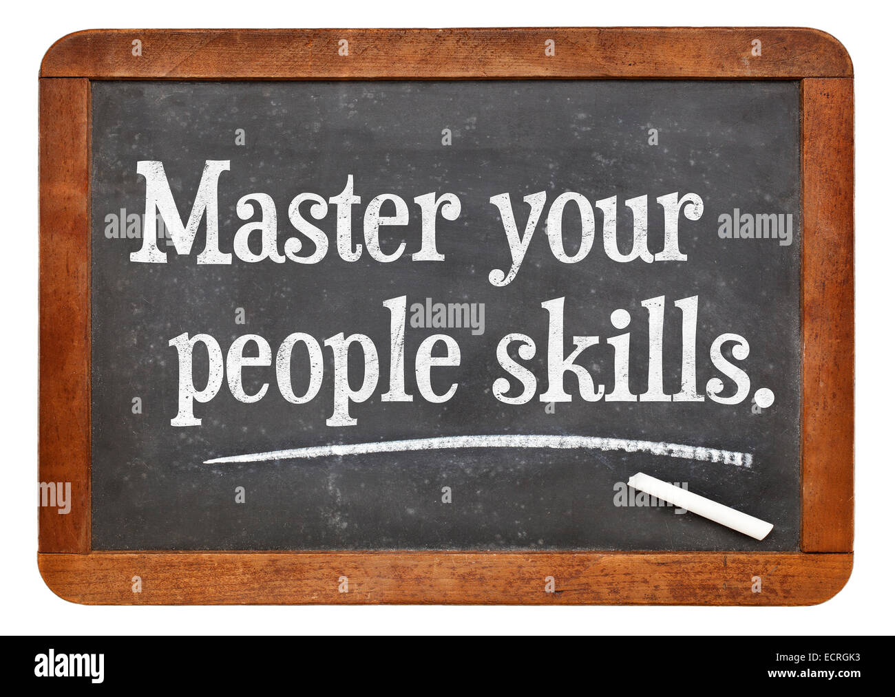 Master your people skills - white chalk text on a vintage slate blackboard Stock Photo