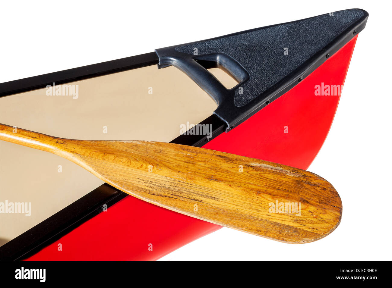 red canoe bow with a wooden paddle isolated on white Stock Photo Alamy