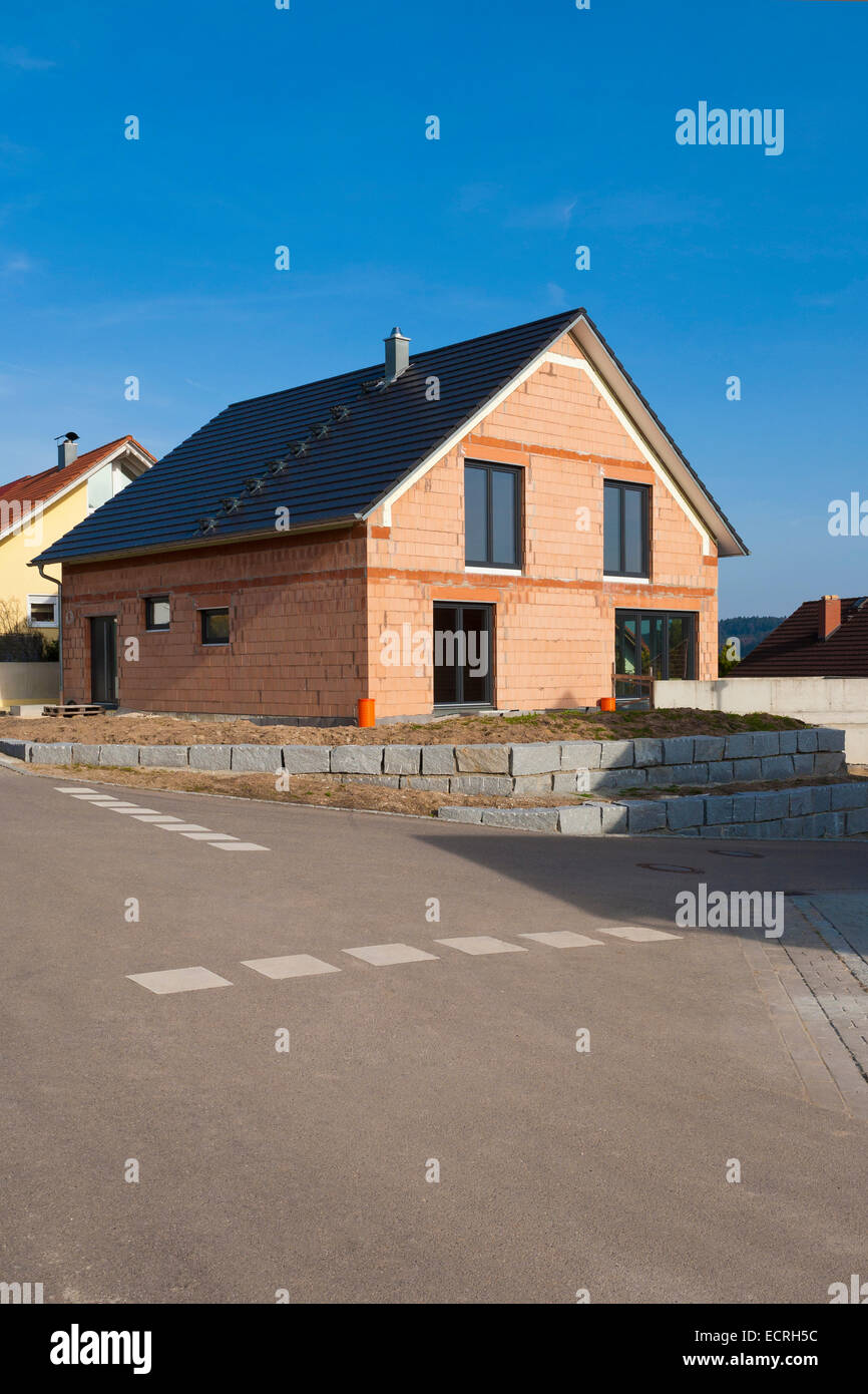 NEW BUILDING, BUILDING SITE, DETACHED HOUSE, FAMILY HOME,  DWELLING HOUSE, RESIDENTIAL AREA, LORCH, BADEN-WURTTEMBERG, GERMANY Stock Photo