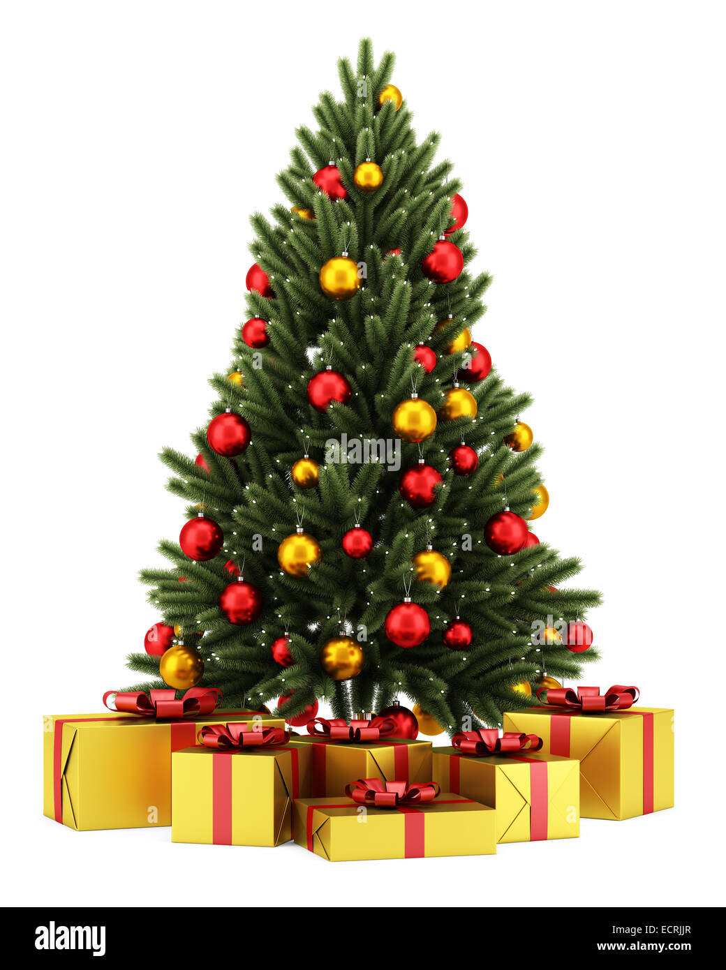 decorated christmas tree with gift boxes isolated on white background ...
